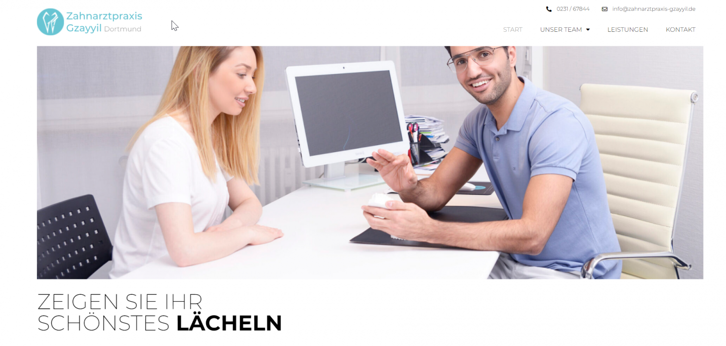 Screenshot der Website der Zahnarztpraxis Gzayyil
