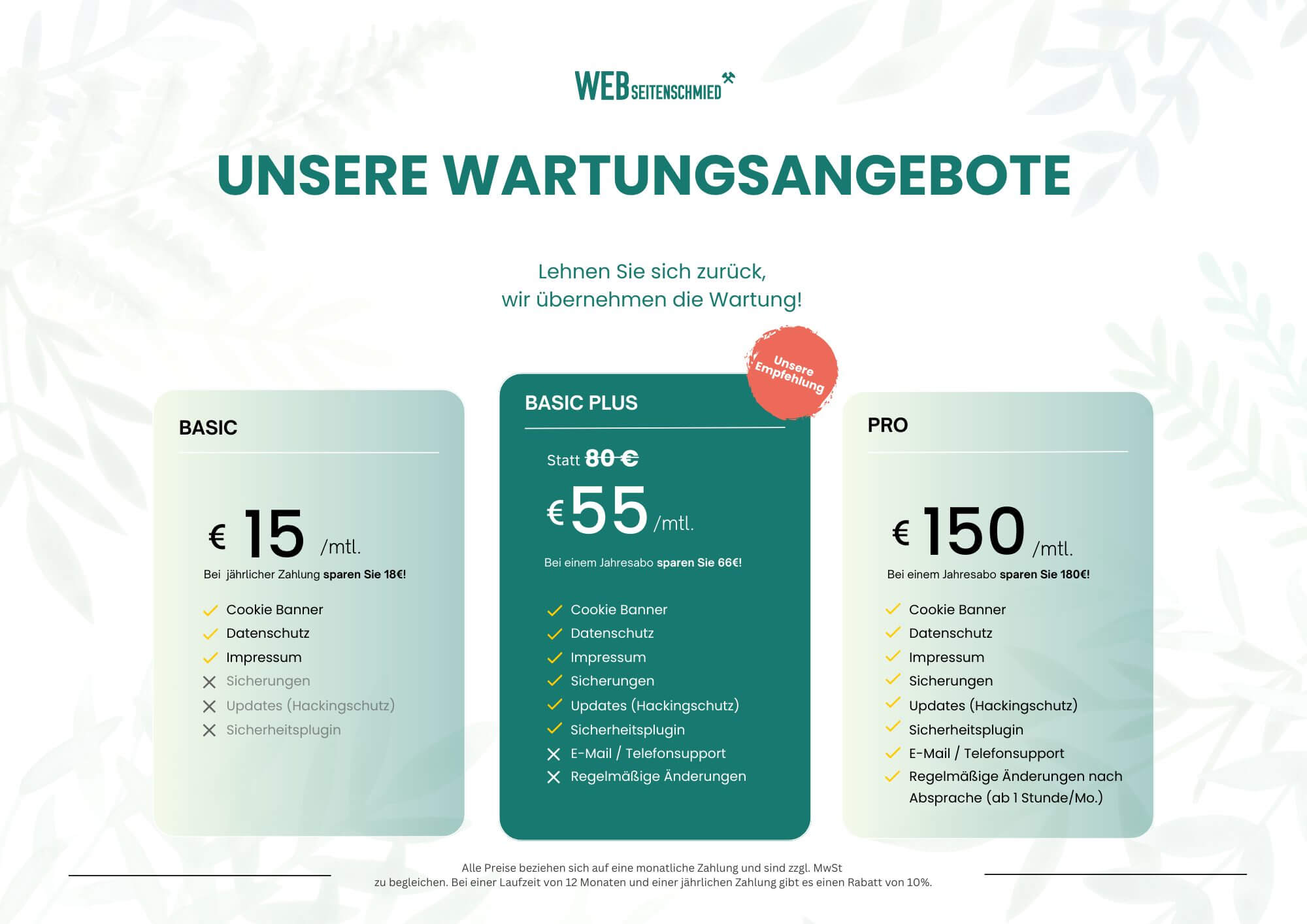 WordPress Wartung Angebot Grafik mit drei Angeboten