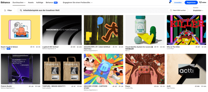 Screenshot von Behance zum Thema Design Inspirationen