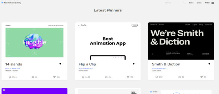 Screenshot von Best Website Gallery zum Thema Design Inspirationen