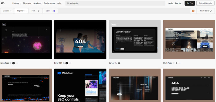 Screenshot von einer Website zum Thema Design Inspirationen