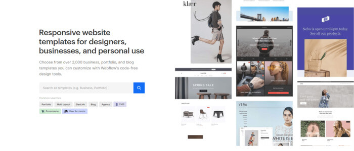Screenshot von Webflow zum Thema Design Inspirationen