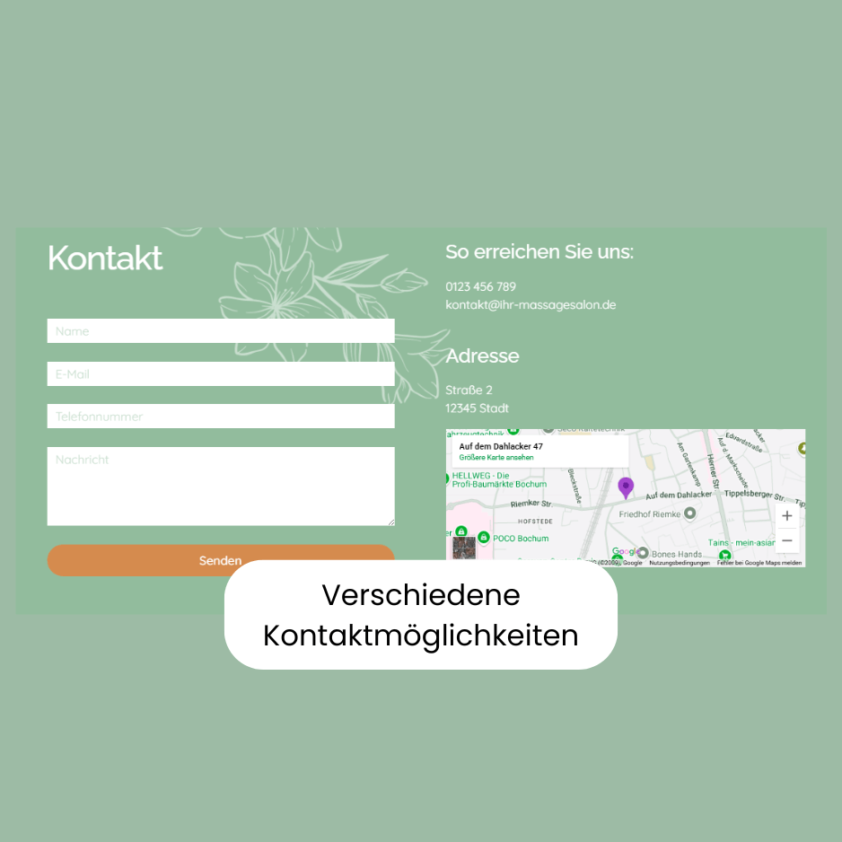 Beispiel zu einem Kontaktformular mit verschiedenen Kontaktmöglichkeiten.