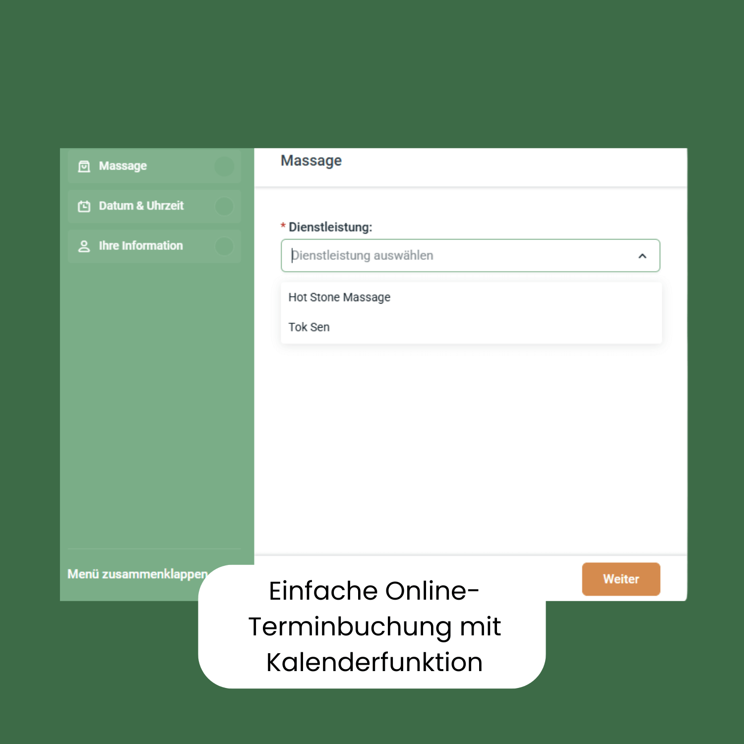 Darstellung einer Terminbuchung auf einer Website