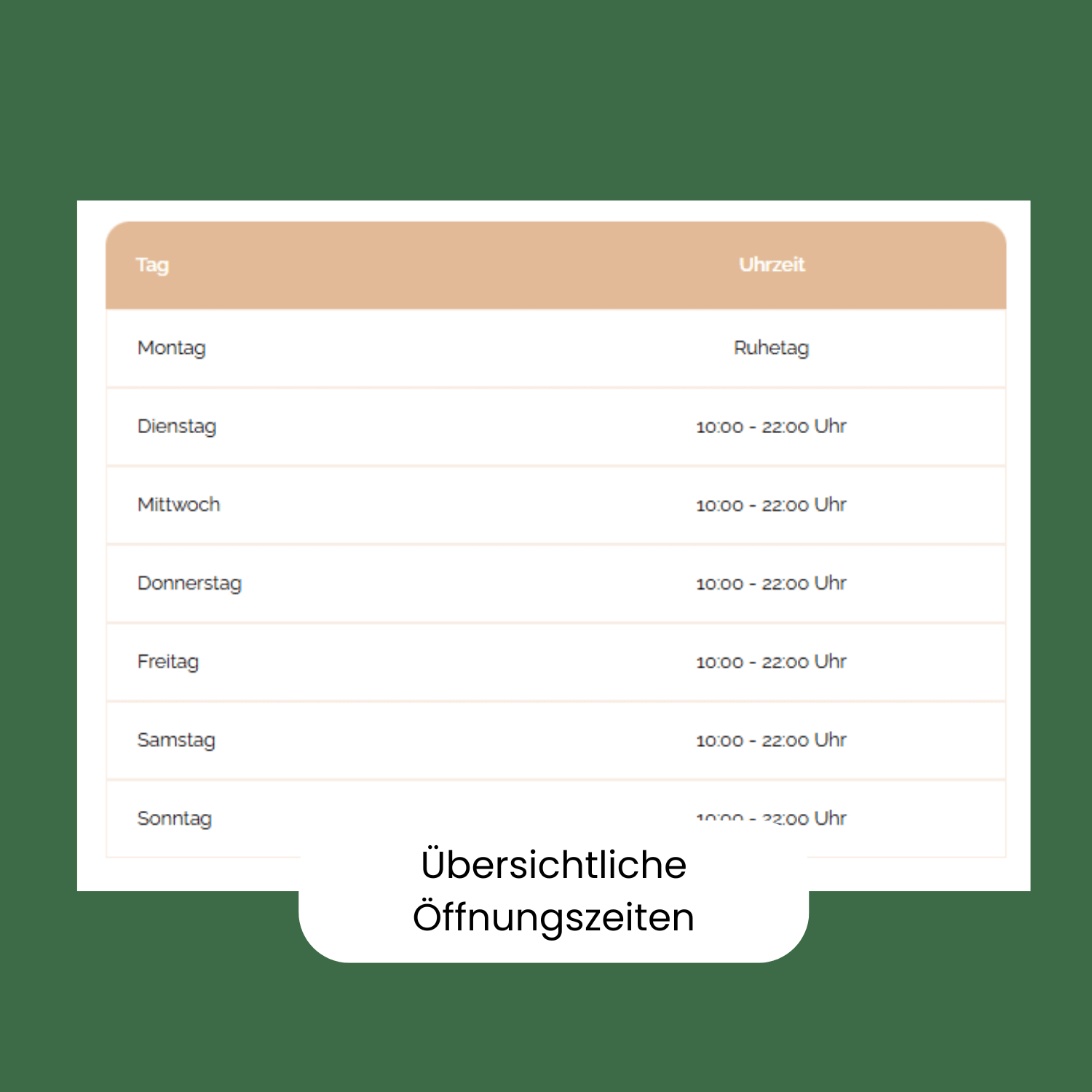 Öffnungszeitendarstellung auf Website